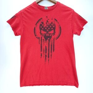 Streetwear 7.62 Design Punisher Skull T Shirt Mens Small Red Flag Grunge Graphic